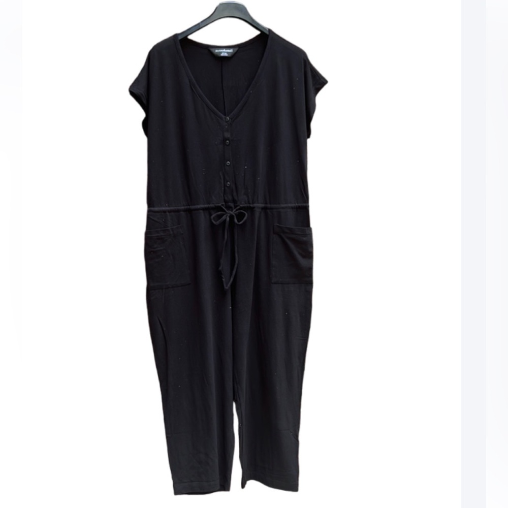 NWT Norma Kamali Black/Sparkly Jumpsuit, Pockets, XXL, Cap Sleeves